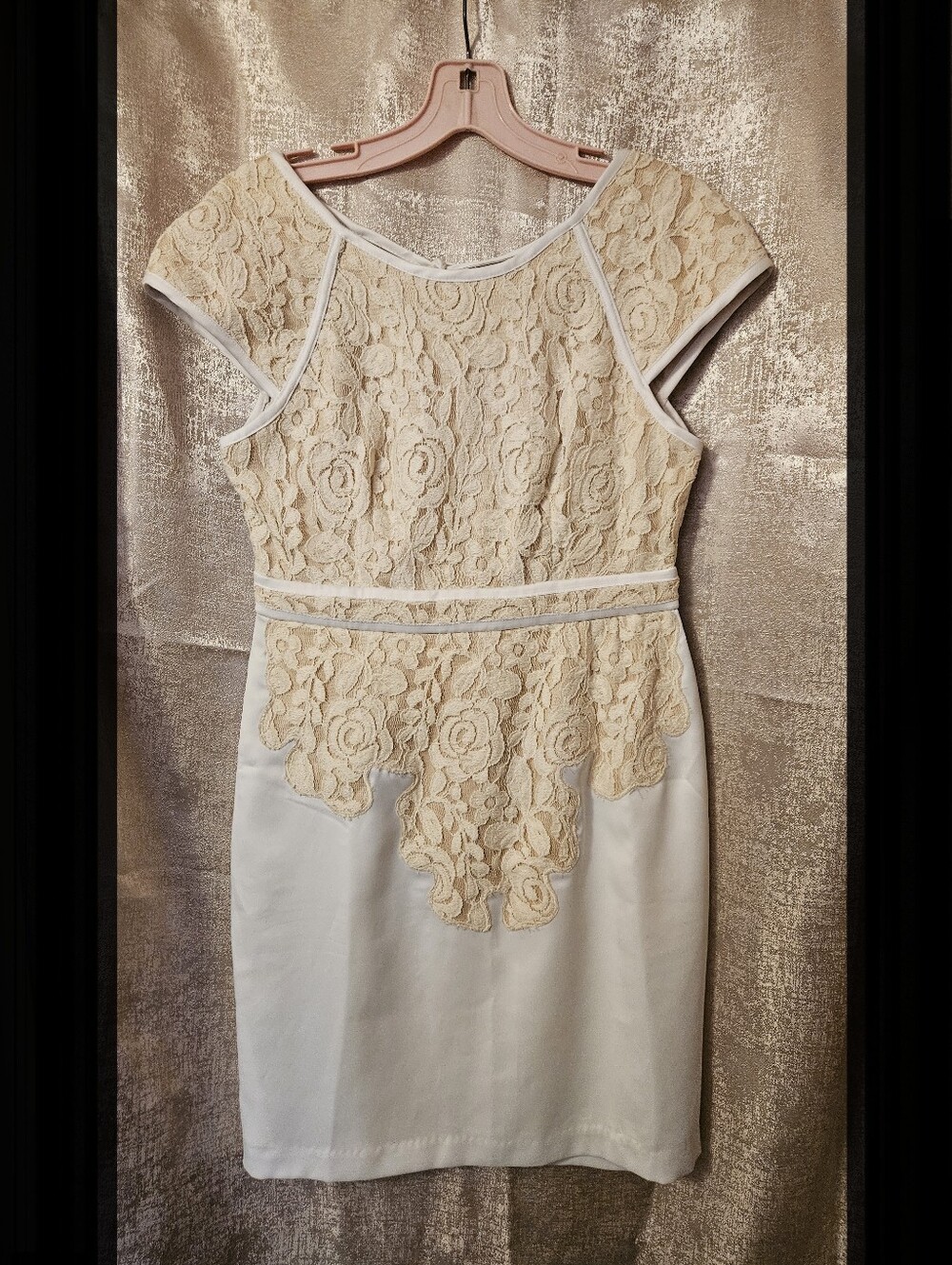 Minuet  Elegant Cream Lace-Overlay Sheath Dress